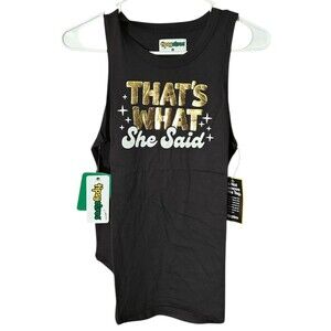Tipsy Elves That's What She Said Tank Top T-Shirt Black Gold Funny Party Sz S